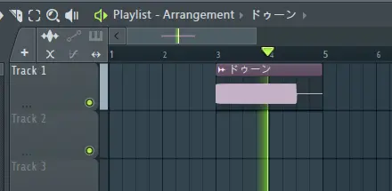 Playlist上端の3の位置から始まる波形付きのAudio Clip